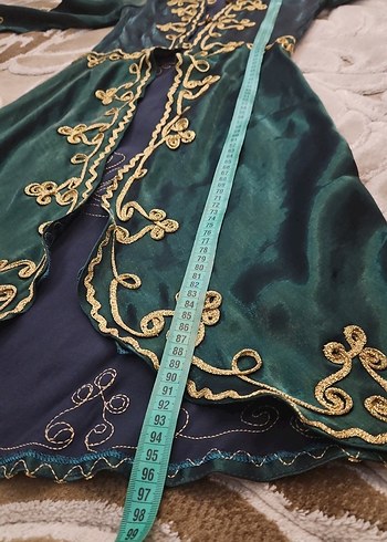 Uzun Turkuaz Nakışlı Bohem kaftan bindallı Elbisesi - Görsel 8