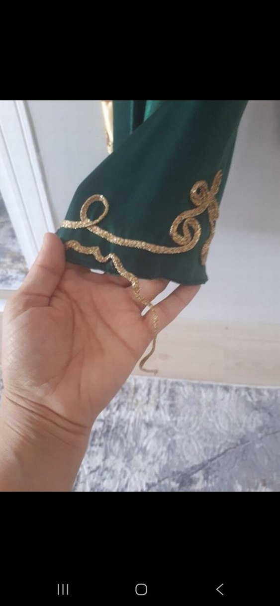 Uzun Turkuaz Nakışlı Bohem kaftan bindallı Elbisesi - Görsel 5