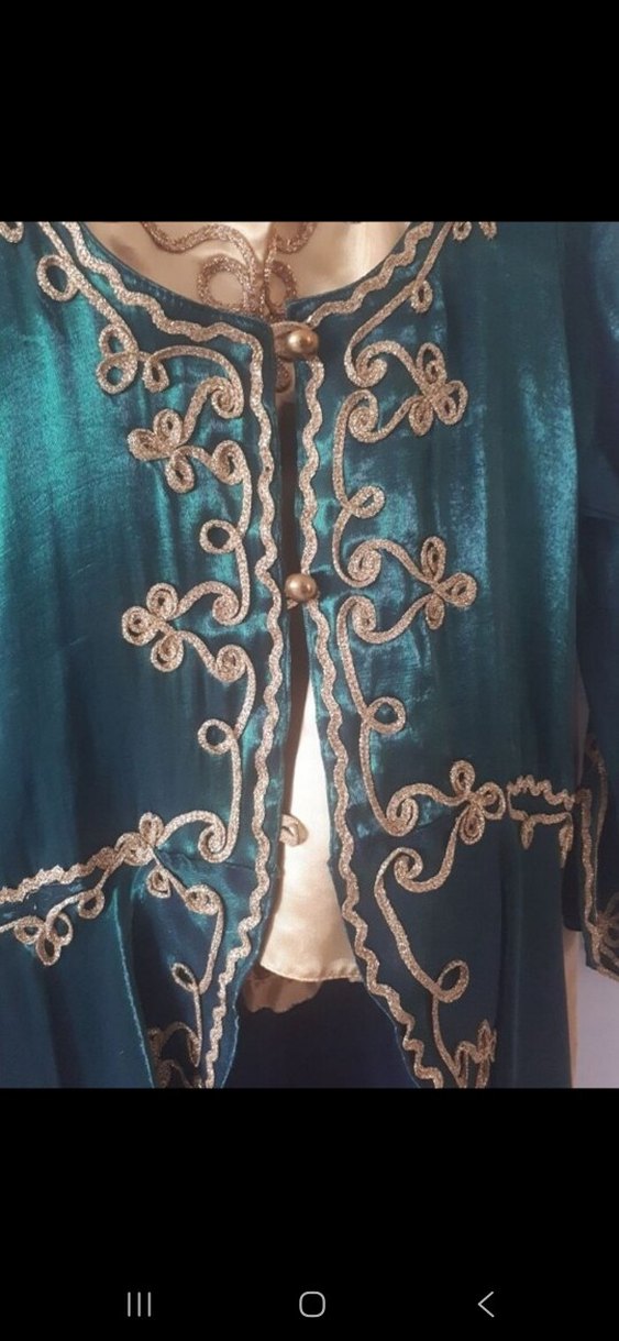 Uzun Turkuaz Nakışlı Bohem kaftan bindallı Elbisesi - Görsel 3