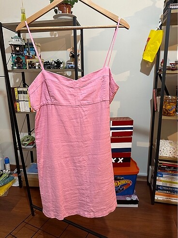 Zara Zara İp Askılı Pembe Kısa Elbise