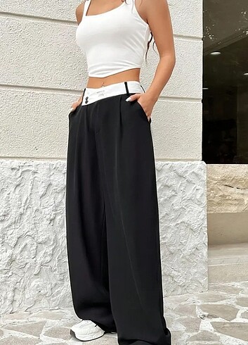 Yüksek bel trend kumaş pantalon 