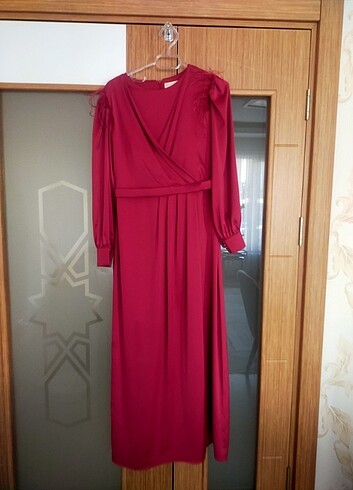 xl Beden bordo Renk Elbise + şal