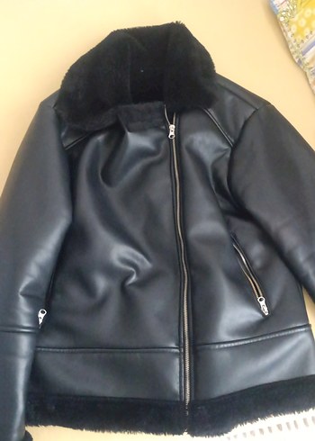 Siyah Kürklü Deri Kadın Ceket - Görsel 2
