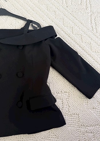 40 Beden Düğmeli Siyah Mini Kadın Blazer