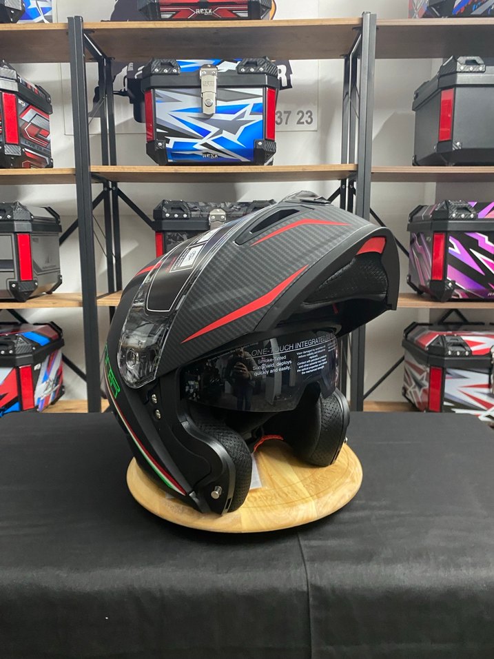 Koyu Siyah Baskılı Biker Motosiklet Kaskı - Görsel 5