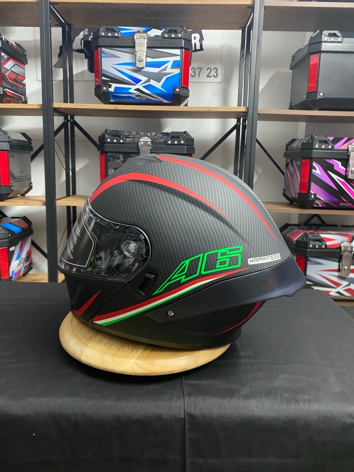 Koyu Siyah Baskılı Biker Motosiklet Kaskı - Görsel 2