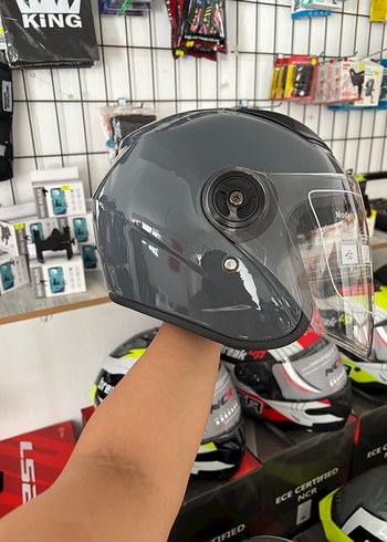 Diger Gri Parlak Biker Motosiklet Kaskı - Görsel 2