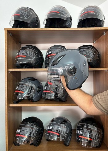 Diger Gri Parlak Biker Motosiklet Kaskı - Görsel 3