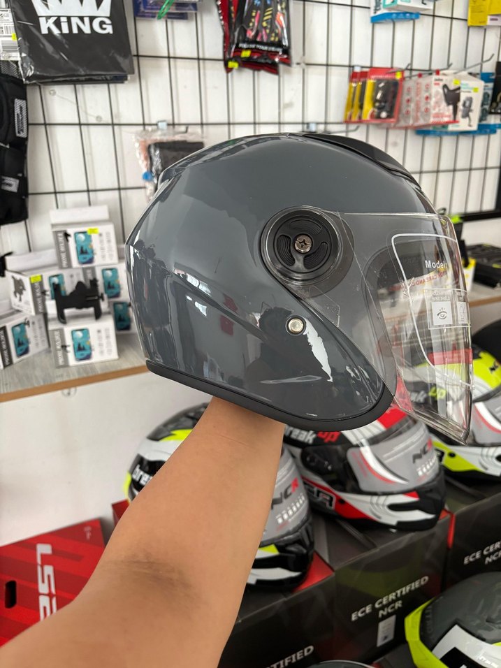 Diger Gri Parlak Biker Motosiklet Kaskı - Görsel 2