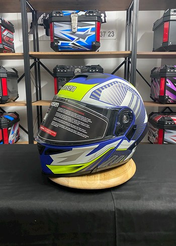 Renkli Baskılı Mavi Seramik Motosiklet Kaskı - Görsel 3