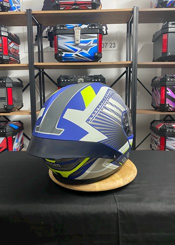 Renkli Baskılı Mavi Seramik Motosiklet Kaskı - Görsel 5