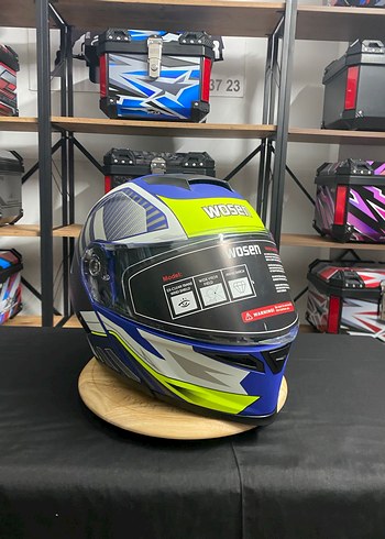 Renkli Baskılı Mavi Seramik Motosiklet Kaskı - Görsel 2