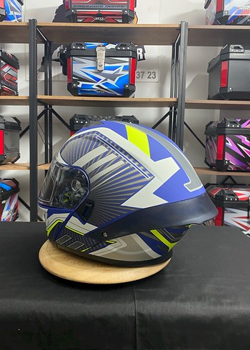 Renkli Baskılı Mavi Seramik Motosiklet Kaskı - Görsel 6