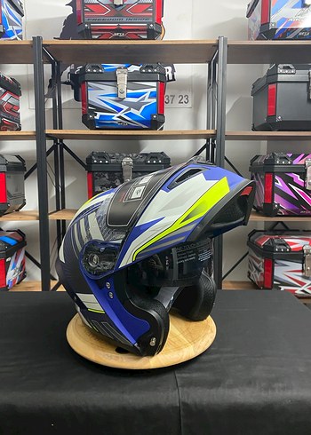 Renkli Baskılı Mavi Seramik Motosiklet Kaskı - Görsel 4