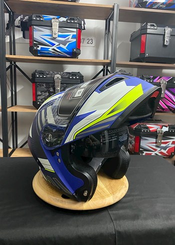 Renkli Baskılı Mavi Seramik Motosiklet Kaskı - Görsel 8