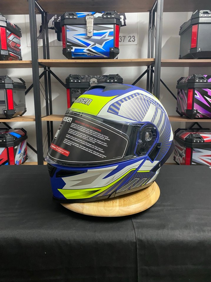 Renkli Baskılı Mavi Seramik Motosiklet Kaskı - Görsel 3