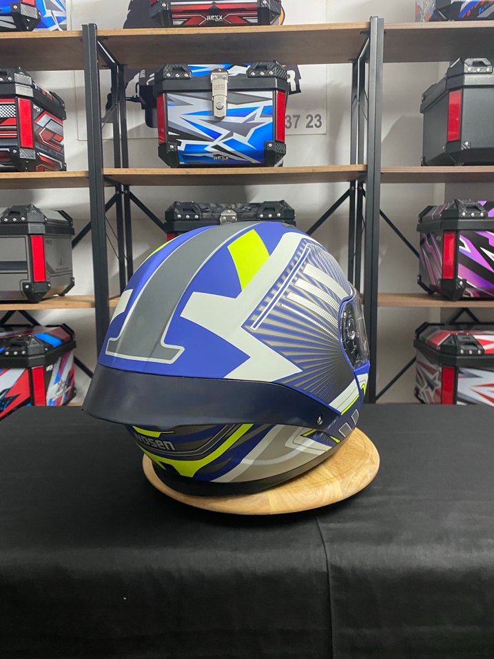 Renkli Baskılı Mavi Seramik Motosiklet Kaskı - Görsel 5