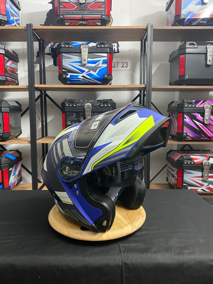 Renkli Baskılı Mavi Seramik Motosiklet Kaskı - Görsel 4