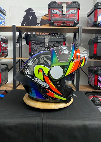 Renkli Desenli Parlak Biker Motosiklet Kaskı - Görsel 6