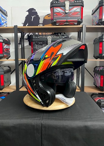 Renkli Desenli Parlak Biker Motosiklet Kaskı - Görsel 7