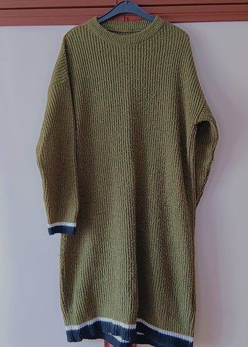 Uzun Kollu Salaş Haki Triko Kadın Kazak - Görsel 2