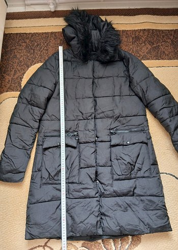 Siyah Kadın Midi Kaban, Kürklü Kapüşonlu - Görsel 7