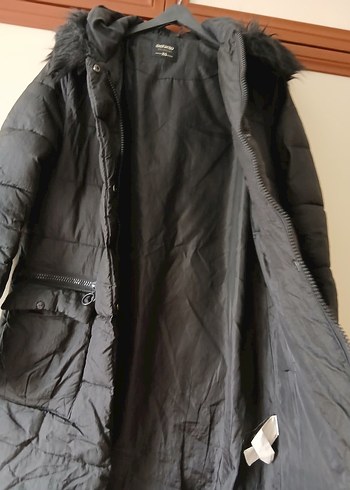 Siyah Kadın Midi Kaban, Kürklü Kapüşonlu - Görsel 10