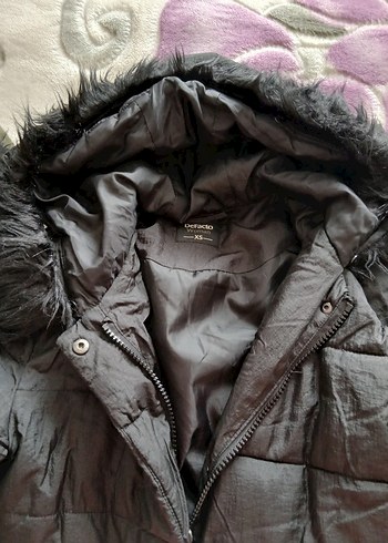 Siyah Kadın Midi Kaban, Kürklü Kapüşonlu - Görsel 5