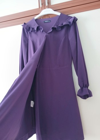 Mor Midi Boy Modern Klasik Kadın Elbise - Görsel 3