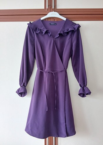 Mor Midi Boy Modern Klasik Kadın Elbise - Görsel 4