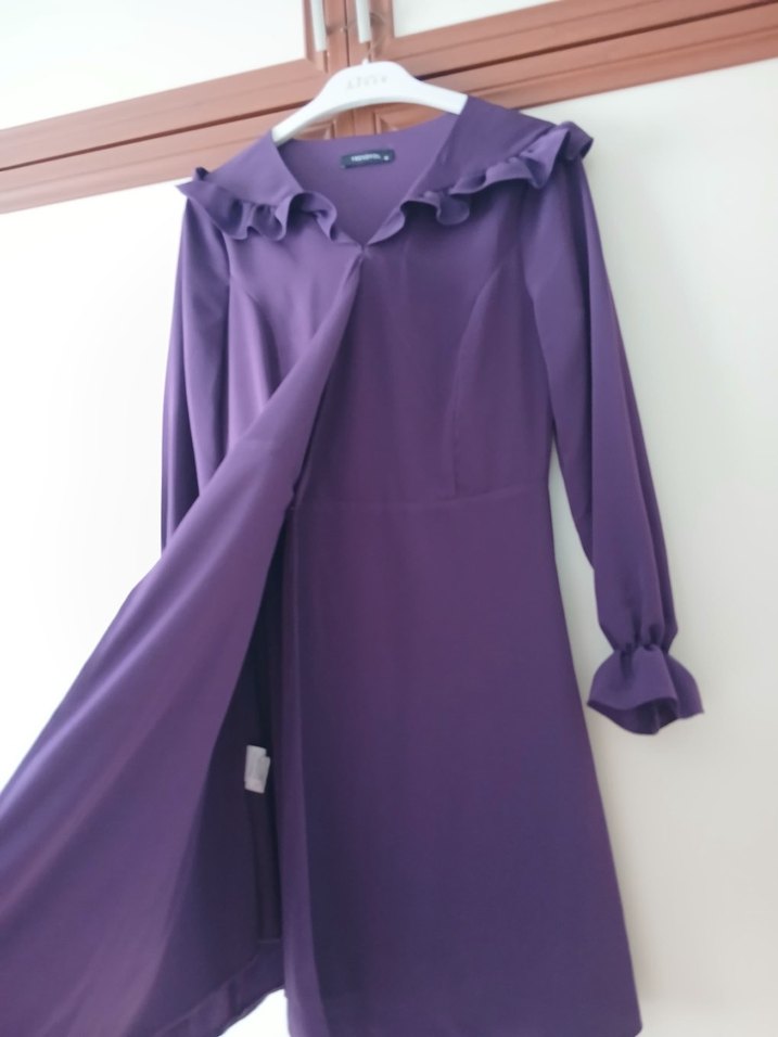 Mor Midi Boy Modern Klasik Kadın Elbise - Görsel 3