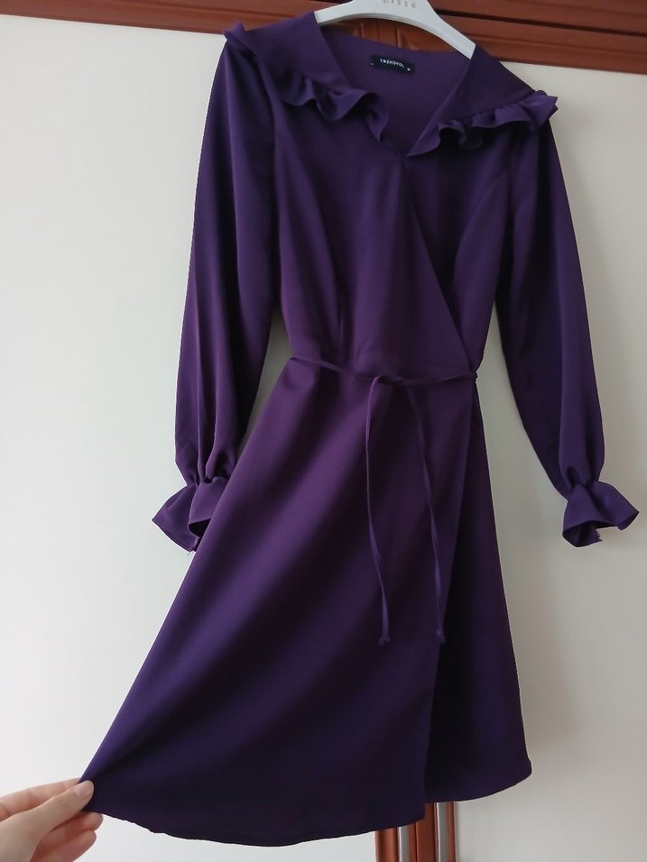 Mor Midi Boy Modern Klasik Kadın Elbise - Görsel 2