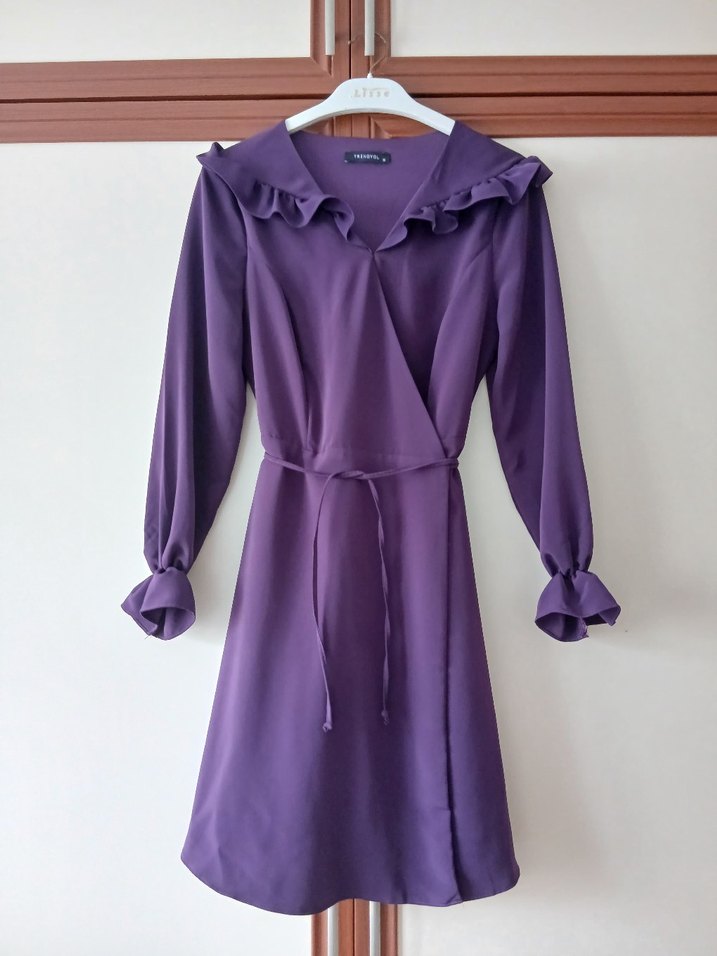 Mor Midi Boy Modern Klasik Kadın Elbise - Görsel 4