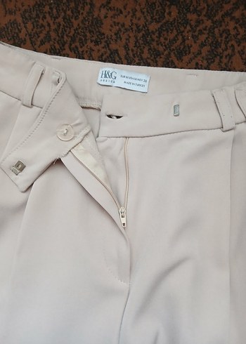 Bej Kadın Pilili Kumaş Pantolon - Görsel 5