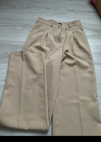 Bej Midi Keten Kadın Kumaş Pantolon - Görsel 2