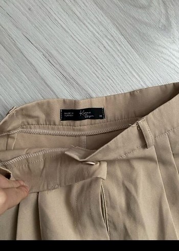 Bej Midi Keten Kadın Kumaş Pantolon - Görsel 3