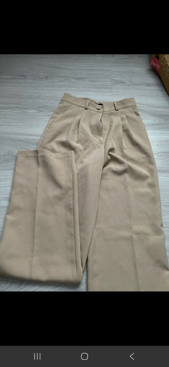 Bej Midi Keten Kadın Kumaş Pantolon - Görsel 2