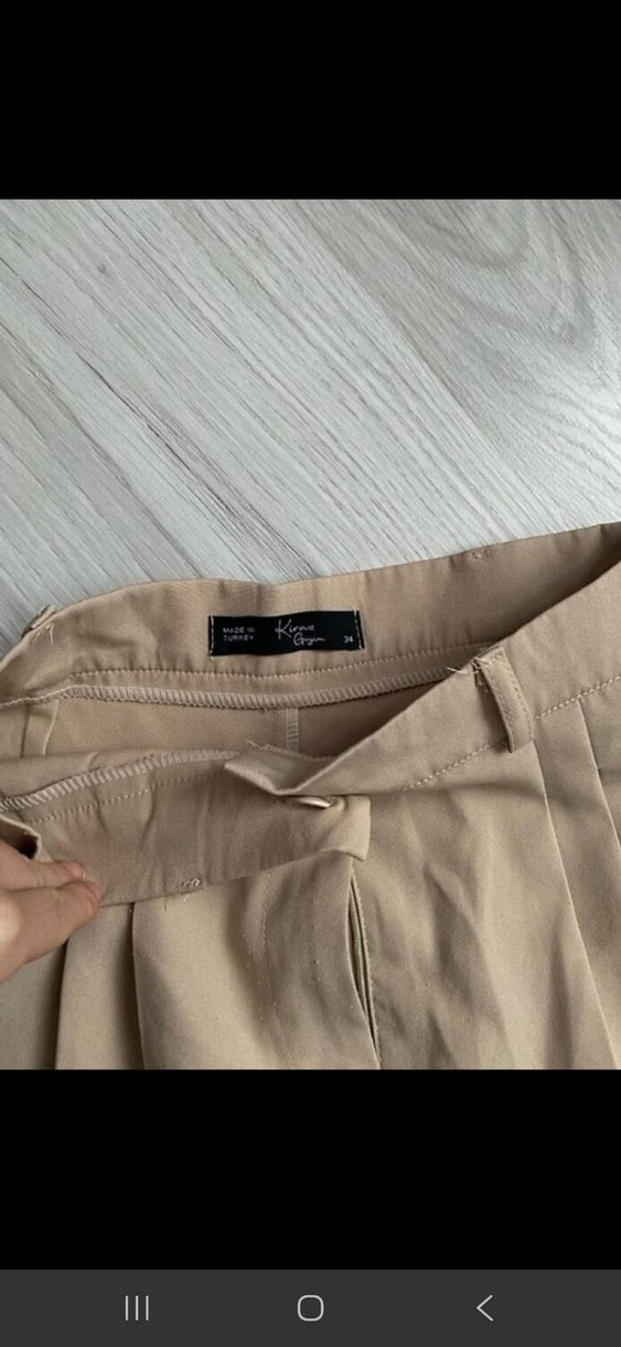 Bej Midi Keten Kadın Kumaş Pantolon - Görsel 3