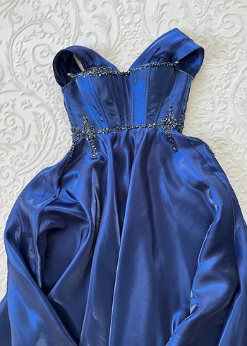 Lacivert Straplez Uzun Abiye Elbise - Görsel 2