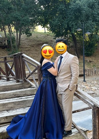 Lacivert Straplez Uzun Abiye Elbise - Görsel 4