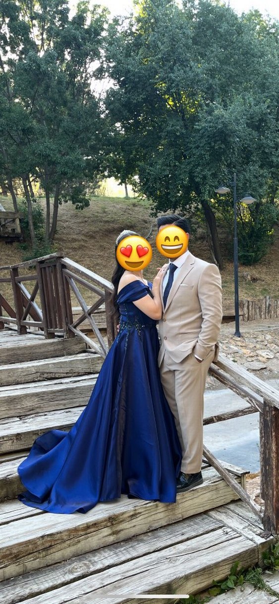 Lacivert Straplez Uzun Abiye Elbise - Görsel 4