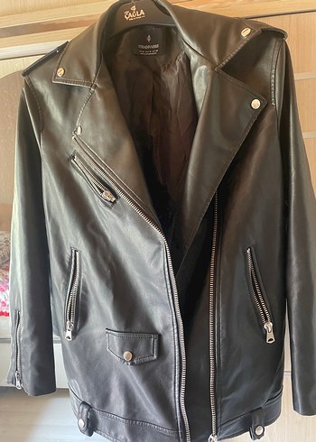 38 Beden Siyah Deri Biker Ceket Kadın