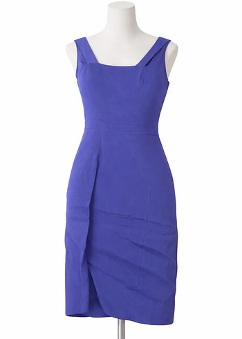 Mavi Drapeli Midi Ofis Elbisesi - Görsel 3