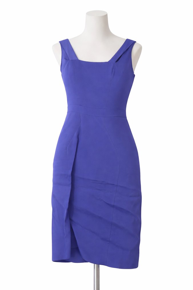 Mavi Drapeli Midi Ofis Elbisesi - Görsel 3