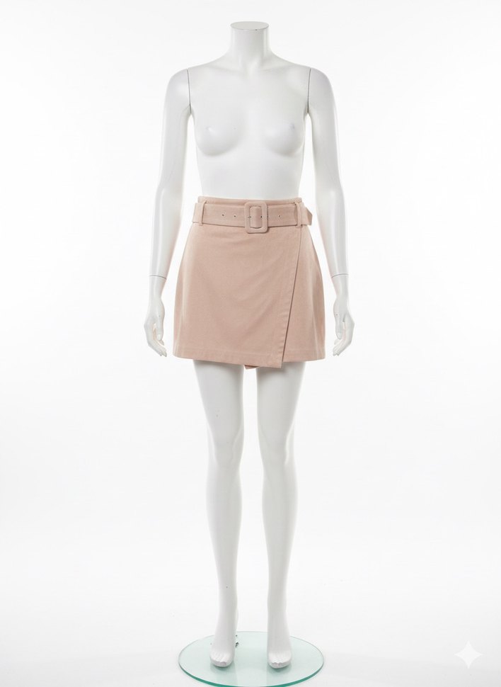 Pembe Süet Kemerli Mini şort Etek - Görsel 2