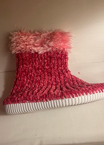 Kızlar için Pembe El Örgü Sıcak Ev Terliği - Görsel 3