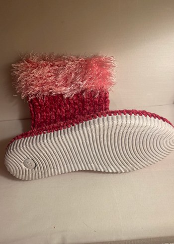 Kızlar için Pembe El Örgü Sıcak Ev Terliği - Görsel 4