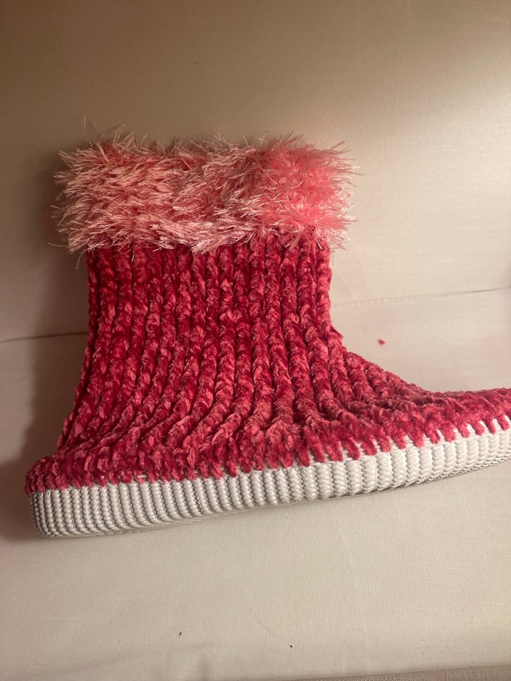 Kızlar için Pembe El Örgü Sıcak Ev Terliği - Görsel 3