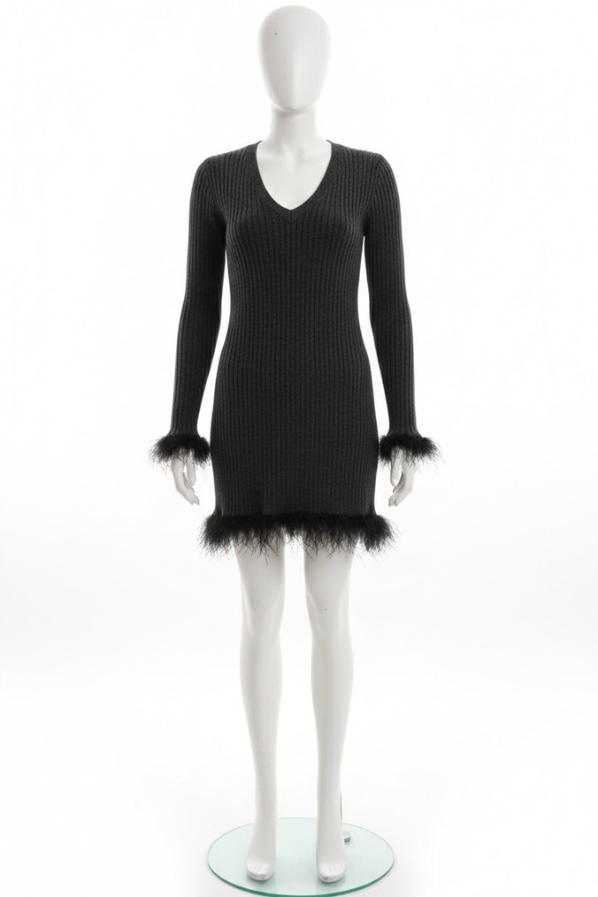 Koyu lacivert V Yakalı Uzun Kollu Triko şık  Kazak - Görsel 3