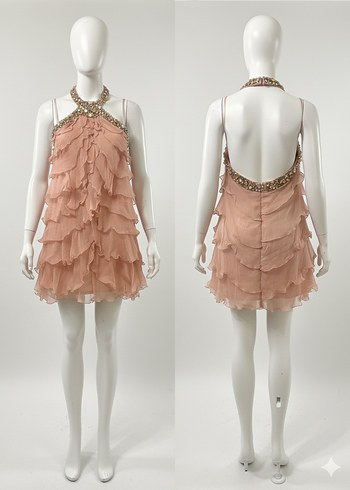 Gül kurusu renkli Uzun Kat Kat Abiye Elbise - Görsel 8